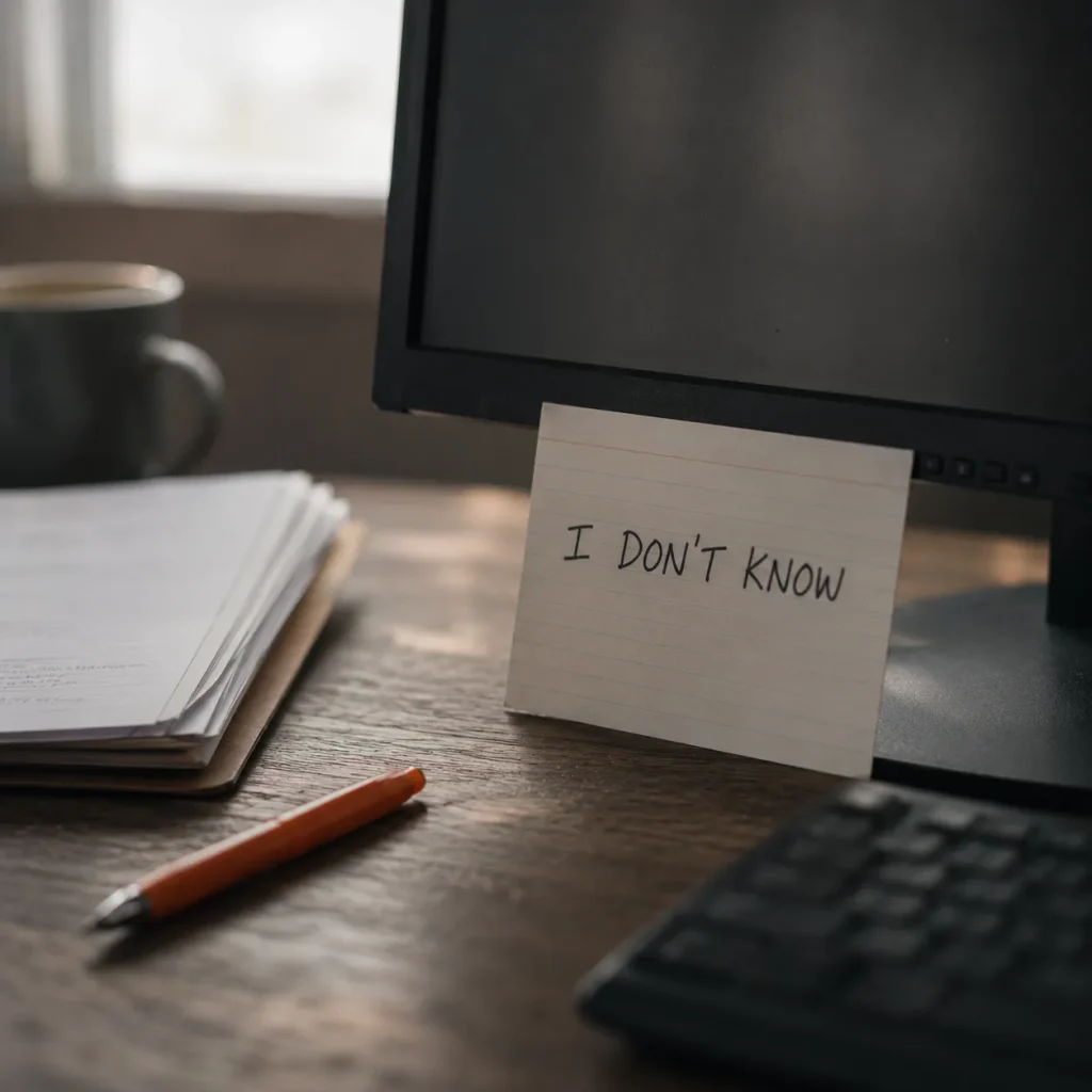 A handwritten note reading I don't know, the most important feature an AI agent can have