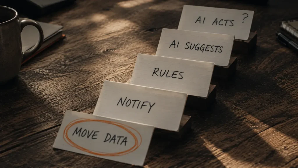 The five rungs of the Automation Ladder, from moving data to autonomous agents