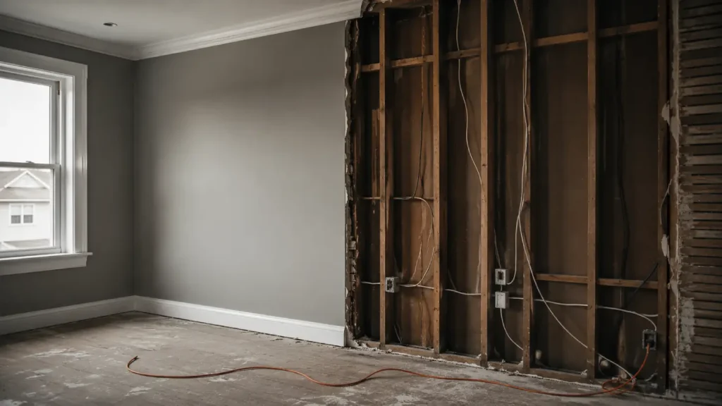 A room with one finished wall and one stripped to the studs, representing the difference between a website redesign and a rebuild