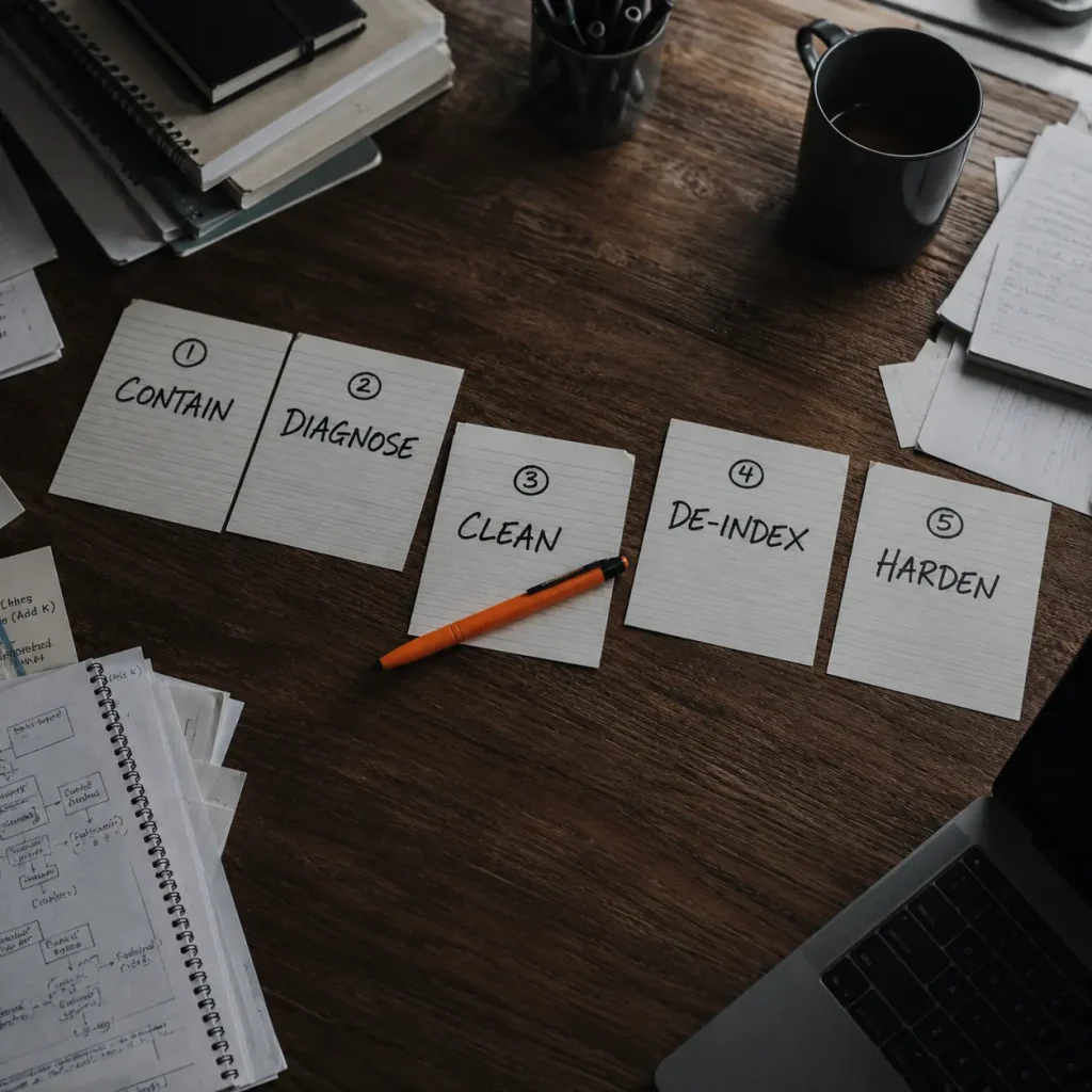 The five phases of the sosSTEVIE Rescue Protocol for hacked website recovery