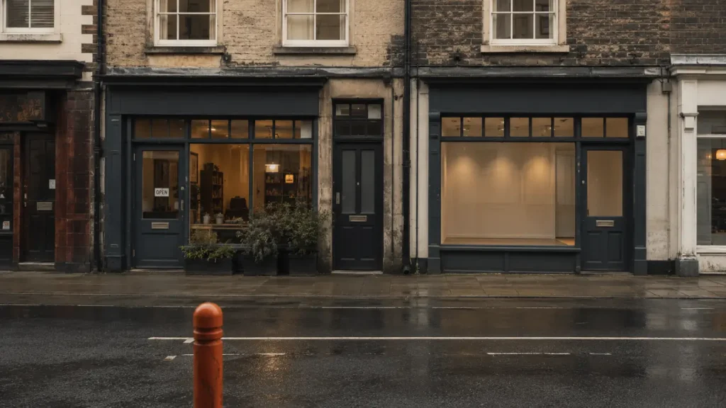 Two similar shopfronts on the same street, one presenting itself well and one blank, representing local search visibility