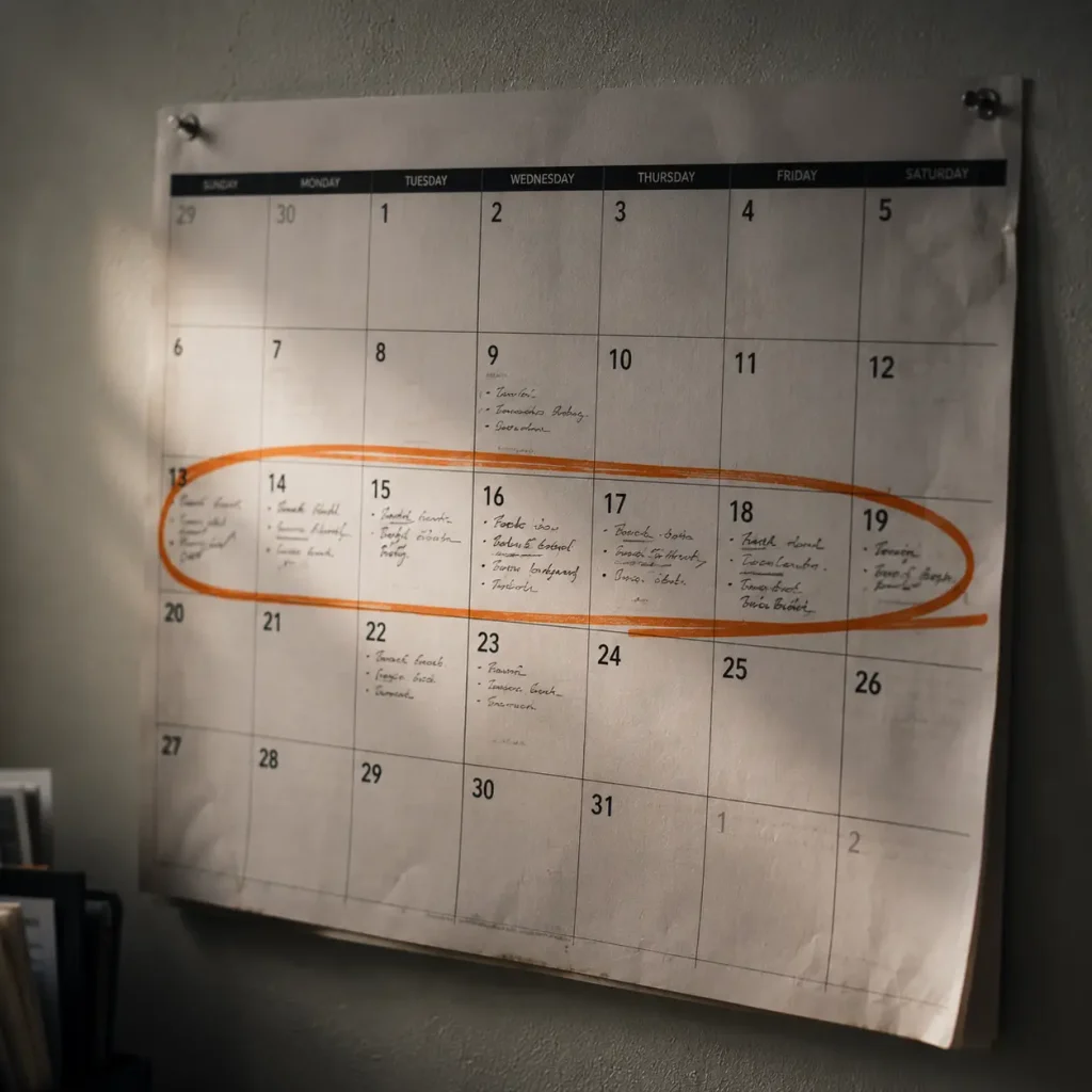 A calendar week circled in orange, representing the search for what changed when traffic dropped